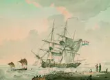 Johannes Cornelis Haccou, Niederländische Segler vor der Küste, 1819, Watercolour