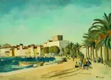 Edmond Ceria, Mediterrane Hafenstadt, Oil on canvas