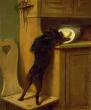 Carl Steffeck, Der ungezogene Hund, Oil on canvas