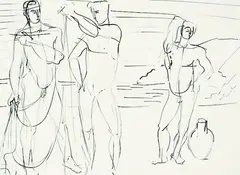 Werner Gilles, Drei Männer am Meer, Pen and Indian ink drawing