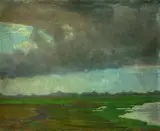 August Wilckens, Regenwolke, Oil on cardboard