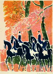 Reiter by André Brasilier, Lithograph printed in colours, sold Dec 2002