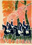 André Brasilier, Reiter, Lithograph printed in colours