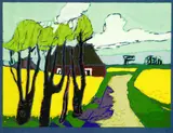 Klaus Fußmann, Rapsfelder bei Pinky, 1996, Linocut printed in colours