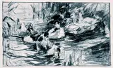 Alexander Koester, Sieben Enten im Schilf, Pencil drawing