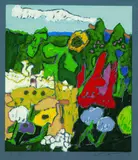 Klaus Fußmann, Garten mit Gladiolen und Sonnenblume, 1996, Linocut printed in colours