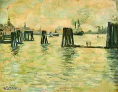 Friedrich Schaper, Hamburger Hafen, 1949, Oil on cardboard
