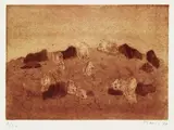 Zoran Mušič, Paysage rocheux E, 1979, Aquatint printed in colours