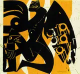 Hommage à Rothe by HAP Grieshaber, 1968, Woodcut printed in colours, sold Dec 2002