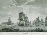Spanischer Schiffsporträtist, Evacüation par les anglais de Porto Ferraio le 16 avril 1797, 1799, Copper engraving