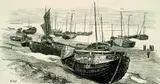 Heinrich Kley, Boote am Strand "Winter in Heist sur mer"
