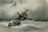Heinrich Gätke, Ein Ruderboot hält auf ein havarierendes Segelschiff zu, Pencil drawing