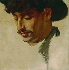 Jean Lulves, 2 Porträtstudien: Brustbildnis der Frau des Künstlers. Kopf eines Italieners, Oil on cardboard
