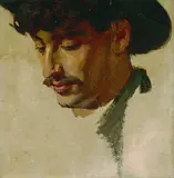Jean Lulves, 2 Porträtstudien: Brustbildnis der Frau des Künstlers. Kopf eines Italieners, Oil on cardboard