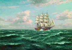 Arnold Lyongrün, Segler in voller Fahrt, Oil on canvas