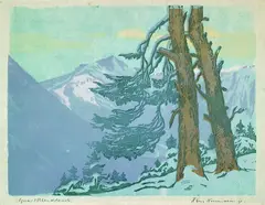 Hans Neumann, Winterlandschaft, Woodcut printed in colours