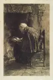 Jozef Israëls, Sitzende Alte sich die Hände am Feuer wärmend