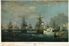 Spanischer Schiffsporträtist, Battle of the Nile...on the morning of August 1798, 1800, Aquatint