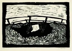 Große Brücke bei Soest by Wilhelm Morgner, 1911, Linocut, sold Dec 2002
