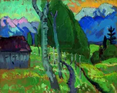 Gabriele Münter, Birkenallee, 1923, Oil on cardboard