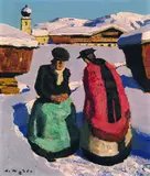 Alfons Walde, Weiber am Kirchweg, 1933, Oil on cardboard