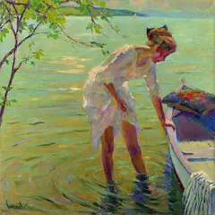 Ihr Boot by Edward Cucuel, 1920, Oil on canvas, sold Dec 2002