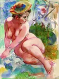 Weiblicher Akt mit Hut in den Dünen by George Grosz, 1940, Watercolour, sold Dec 2002