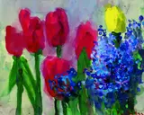Blumenstillleben mit Tulpen und Hyazinthen by Klaus Fußmann, 1995, Watercolour, sold Dec 2002