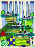 Pazifikdampfer by Friedensreich Hundertwasser, 1985, Woodcut printed in colours, sold Dec 2002