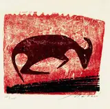 Liegende Kuh (nach rechts) III by Ewald Mataré, 1958, Woodcut printed in colours, sold Dec 2002