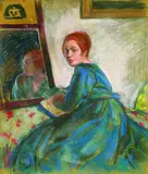 Emil Orlík, Bildnis einer jungen Frau im grünen Kleid, 1917, Chalk