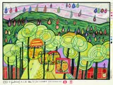 The rain falls far from us by Friedensreich Hundertwasser, 1972, Woodcut printed in colours, sold Sep 2002