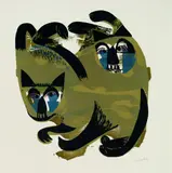 Siamkatzen by HAP Grieshaber, 1964, Woodcut printed in colours, sold Sep 2002