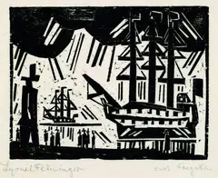 Der Reeder, 1 by Lyonel Feininger, 1918, Woodcut, sold Sep 2002