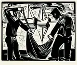 Max Pechstein, Zwei Fischer mit Netz, 1923, Woodcut