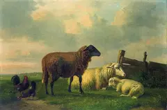 Louis-Pierre Verwee, Weidelandschaft mit rastenden Schafen, Oil on canvas