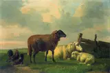 Louis-Pierre Verwee, Weidelandschaft mit rastenden Schafen, Oil on canvas