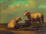 Eugène Verboeckhoven, Zwei Schafe in einer Landschaft