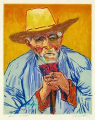 Le Paysan by Jacques Villon, 1927, Aquatint printed in colours, sold Sep 2002
