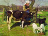 Julius Paul Junghanns, Bäuerin mit Kuh und zwei Zicklein auf der Weide