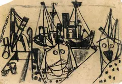 Hamburger Hafen by Paul Wunderlich, 1950, Charcoal drawing, sold Sep 2002