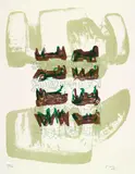 Henry Moore, Eight reclining Figures on Rock Background, 1963, Lithograph printed in colours