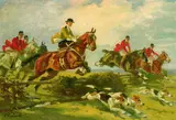 Angelo Jank, Reiter springen über den Wassergraben, Oil on canvas