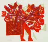 3 Bll.: Sammler mit Mappe und Blumen. Alb 15.2.1969. Kamel mit roter Sänfte by HAP Grieshaber, 1965, Woodcut, sold Sep 2002