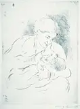 Lovis Corinth, 3 Bll.: Mutter und Kind. Im Bett I. Unter dem Kronleuchter, 1909, Drypoint