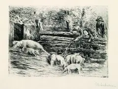 Ferkelchen by Max Liebermann, 1890, Etching, sold Sep 2002