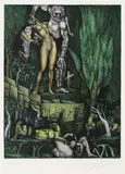 Ernst Fuchs, 3 Bll.: Der Tanz mit dem Tod. Das Gefängnis des Ikarus. Flora oculi, 1973, Etching
