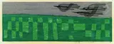 3 Bll.: Yoroi A (Harnisch A). Aoi no (grünes Feld). Kago no naka (im Käfig) by Kenji Fujita, 1964, Woodcut printed in colours, sold Sep 2002