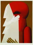 Horst Antes, 4 Bll.: Weiß-weißes Bildnis des Fürsten Putjatin. Fußfüßler. Schwarz-weiß-gefleckte Figur (Olympia). Verhüllte Figur weiß-rot (nach Simone Martini), 1967, Lithograph printed in colours