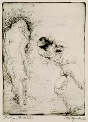 Josef Hegenbarth, 2 Bll.: Illustration zu Heideröslein. Trapez-Akt, 1956, Drypoint